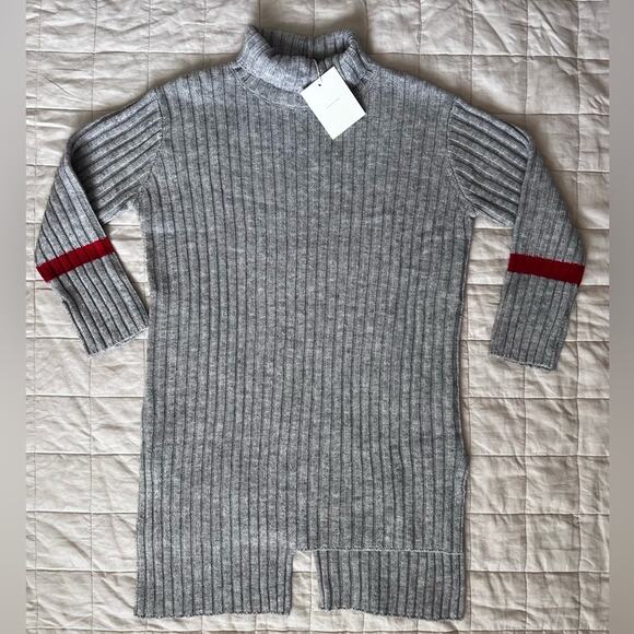 NWT Avantlook Artsy Grey Chunky Rib Knit Asymmetrical Cut Mini Dress / Tunic - S - Picture 1 of 9